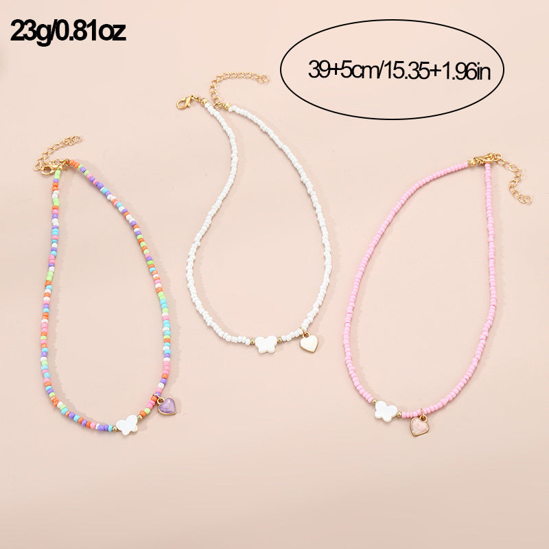 Girls Jewelry Oil Drop Butterfly Pendant Handmade Beaded Necklace Set