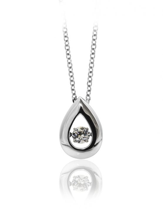 Sterling Silver 'Shimmering' Cubic Zirconia Necklace in Tear Drop Setting - D-P02