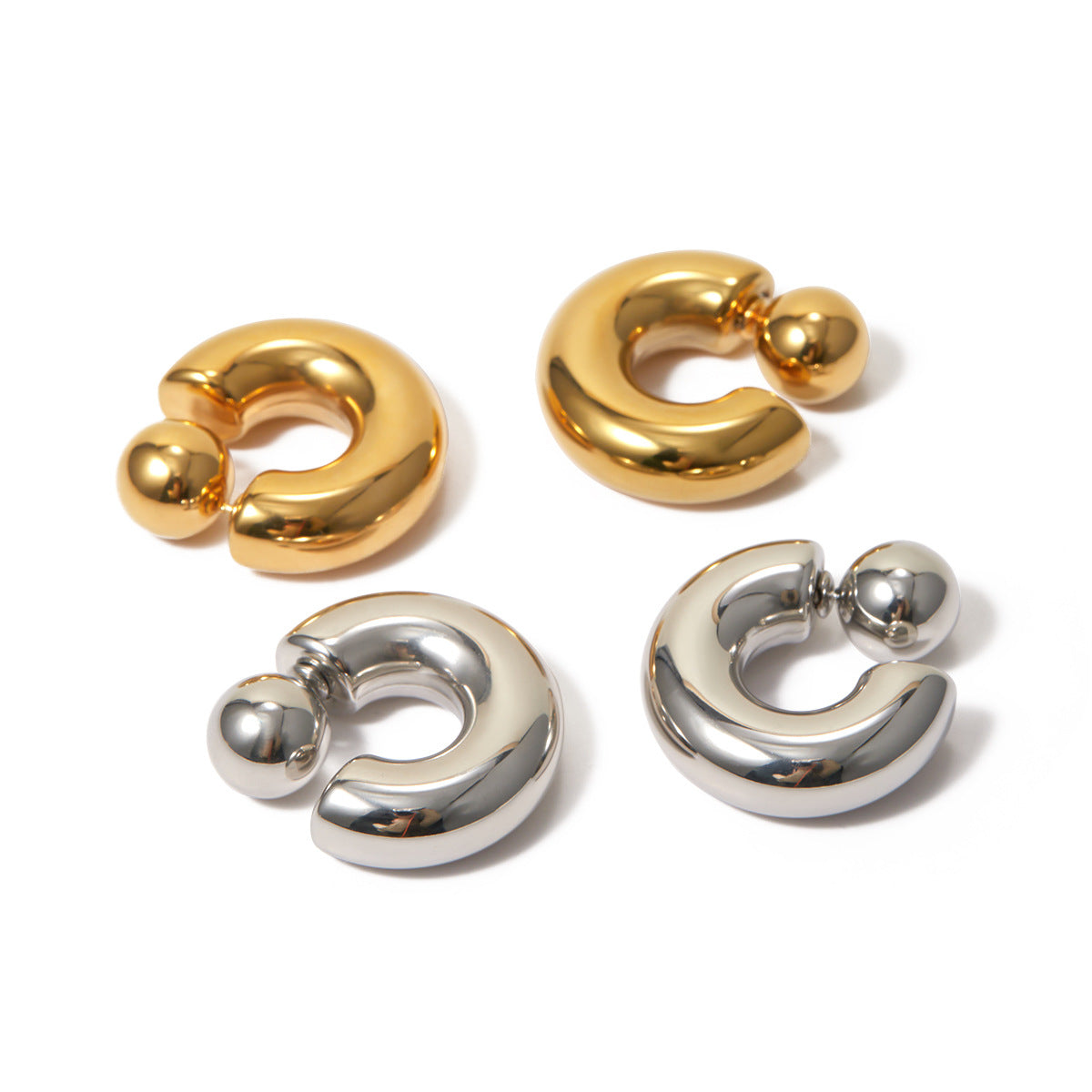 Adiffu 16K Gold Stainless Steel Front And Rear C-shaped Earrings