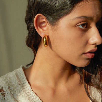 Adiffu 16K Gold Stainless Steel Front And Rear C-shaped Earrings