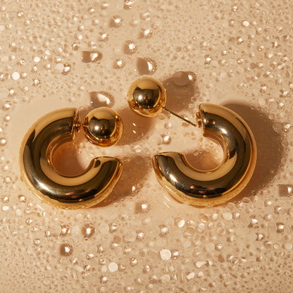 Adiffu 16K Gold Stainless Steel Front And Rear C-shaped Earrings