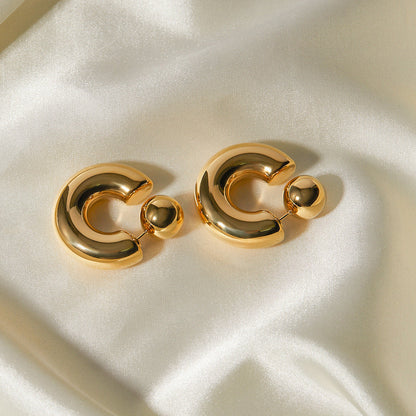 Adiffu 16K Gold Stainless Steel Front And Rear C-shaped Earrings