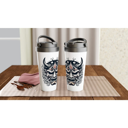 Hannya Mask White 15oz Stainless Steel Travel Mug