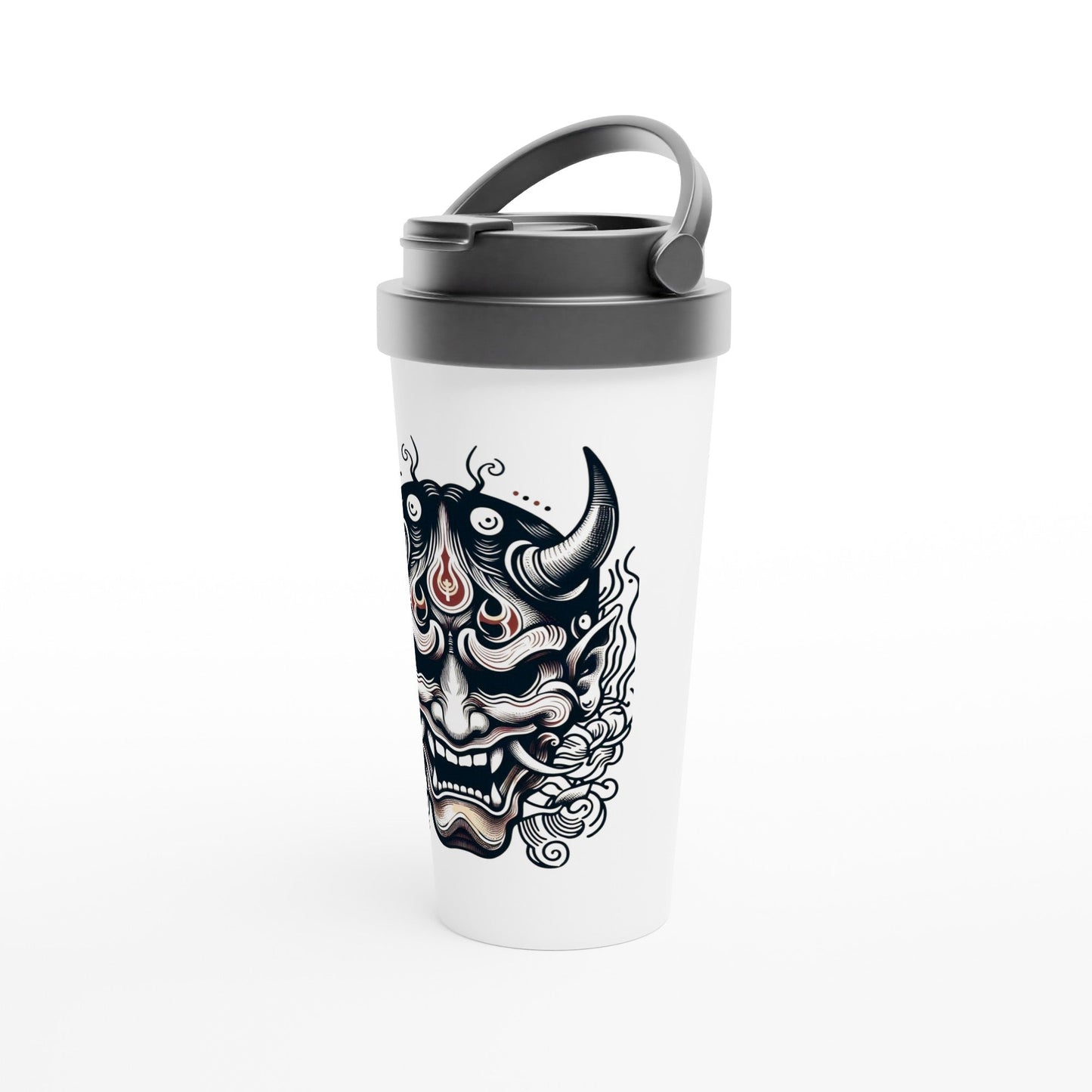 Hannya Mask White 15oz Stainless Steel Travel Mug