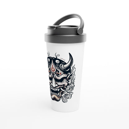 Hannya Mask White 15oz Stainless Steel Travel Mug