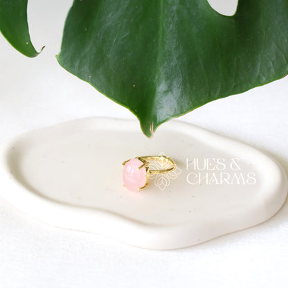 OVAL SHAPE RAW STONE ADJUSTABLE RING (COLOURS AVAILABLE)