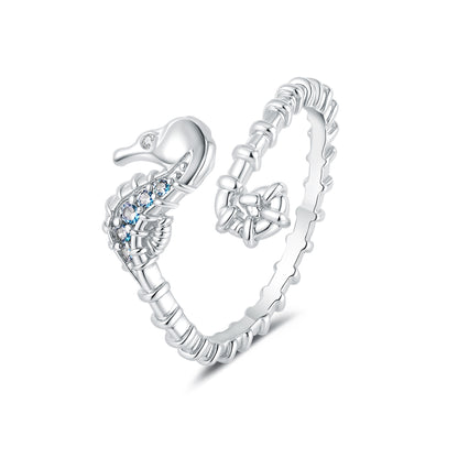 Ocean Seahorse Open Ring Female Inlaid With Green Zirconium