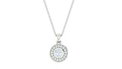 RKC Silver Halo 0.33 CT Moissanite Round Cut Women Pendant 925 Silver Wt 2.9 gm with Height 13mm & Box Chain