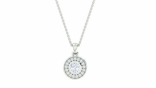 RKC Silver Halo 0.33 CT Moissanite Round Cut Women Pendant 925 Silver Wt 2.9 gm with Height 13mm & Box Chain
