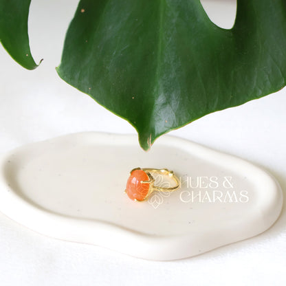OVAL SHAPE RAW STONE ADJUSTABLE RING (COLOURS AVAILABLE)