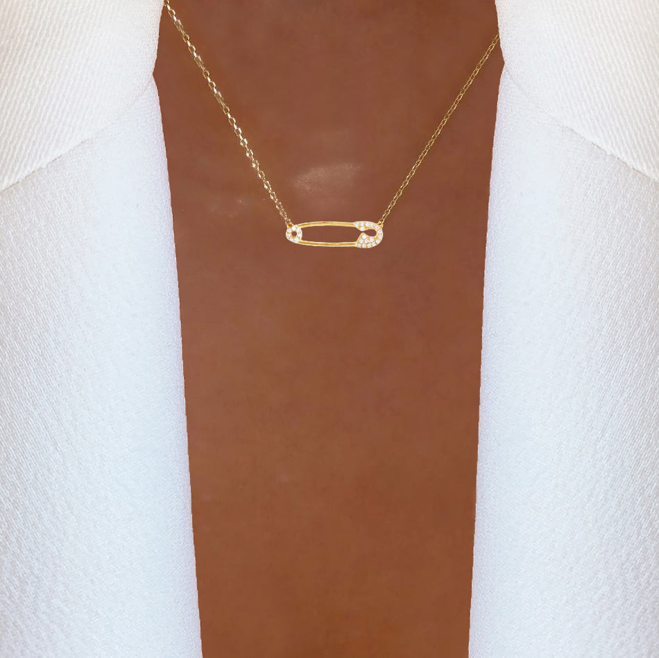 Safety Pin Solid 925 Silver Pendant Necklace