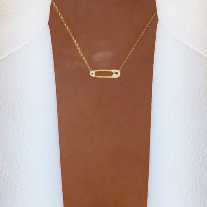 Safety Pin Solid 925 Silver Pendant Necklace