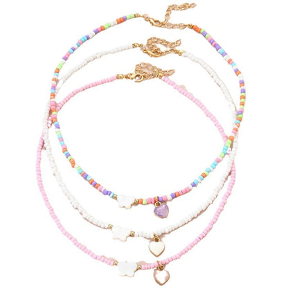 Girls Jewelry Oil Drop Butterfly Pendant Handmade Beaded Necklace Set