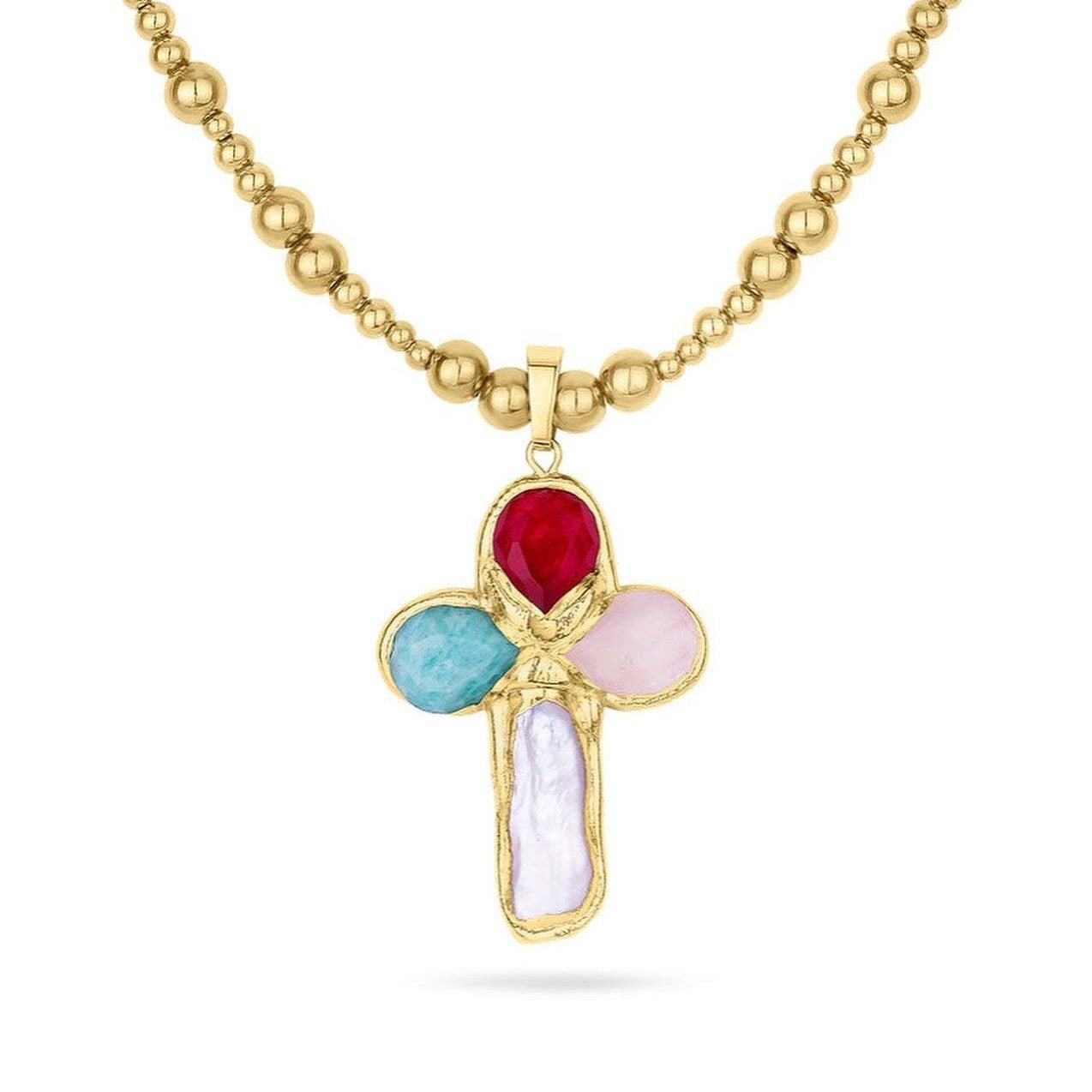 Titanium Steel Goose Soft Stone Cross Zircon Pendant Necklace I