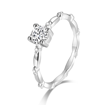 Round Cut Moissanite Engagement Ring in Sterling Silver