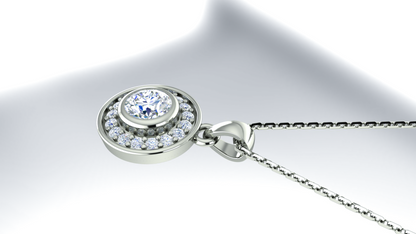 RKC Silver Halo 0.33 CT Moissanite Round Cut Women Pendant 925 Silver Wt 2.9 gm with Height 13mm & Box Chain