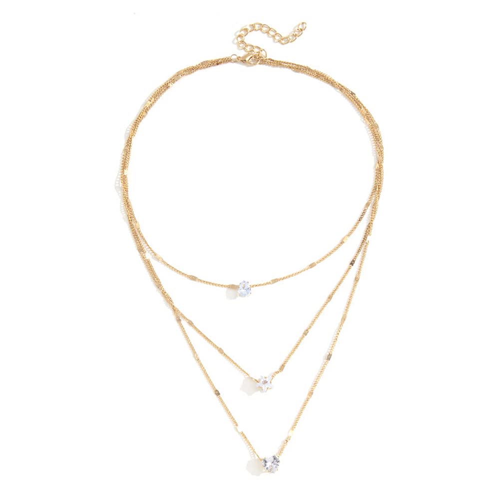 Endearing Three Layer Three Pendant Golden Metal Necklace