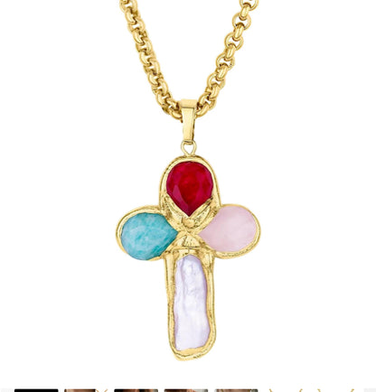 Titanium Steel Goose Soft Stone Cross Zircon Pendant Necklace I