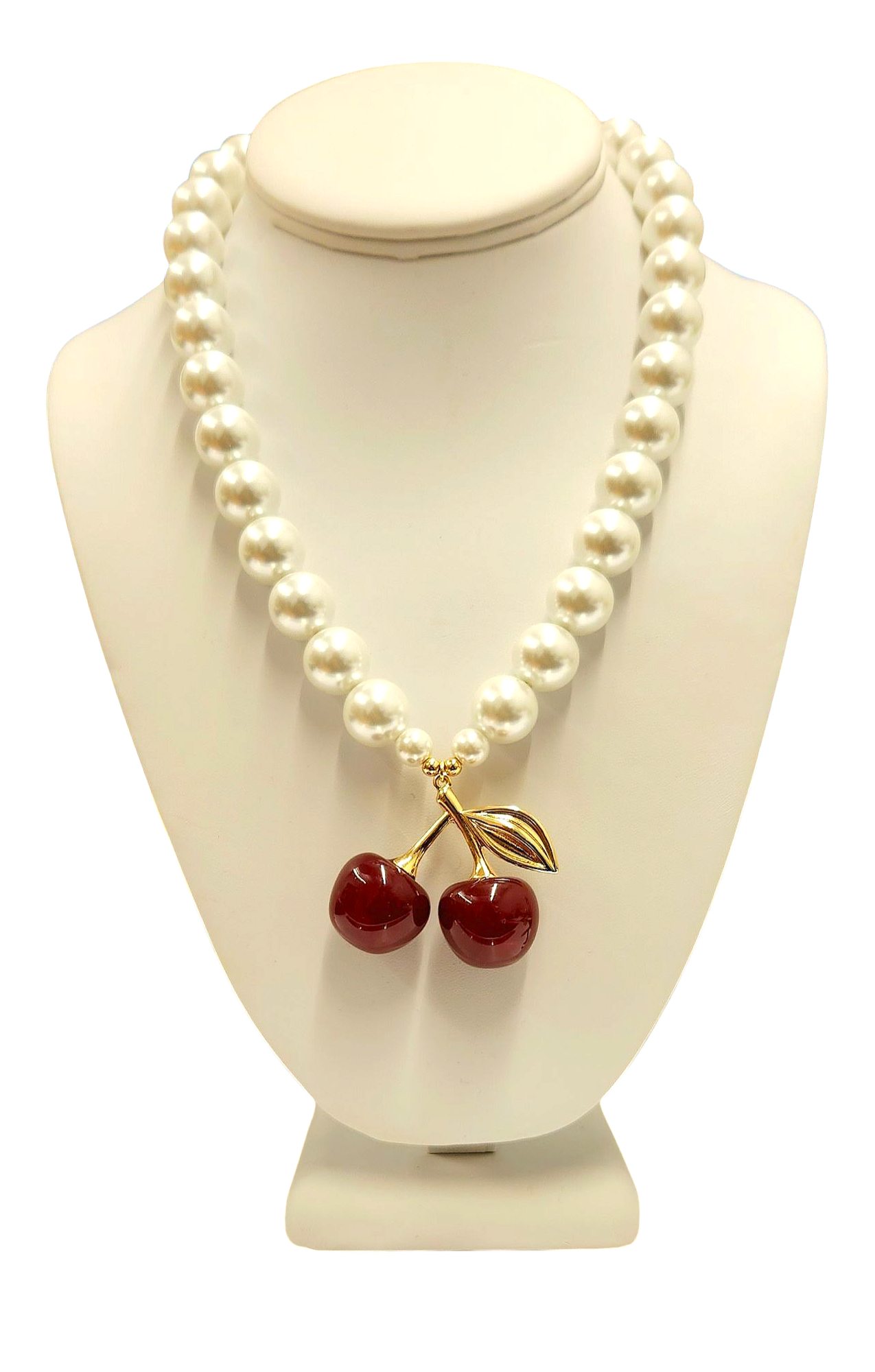 Pearl with Red Cherries Pendant Necklace