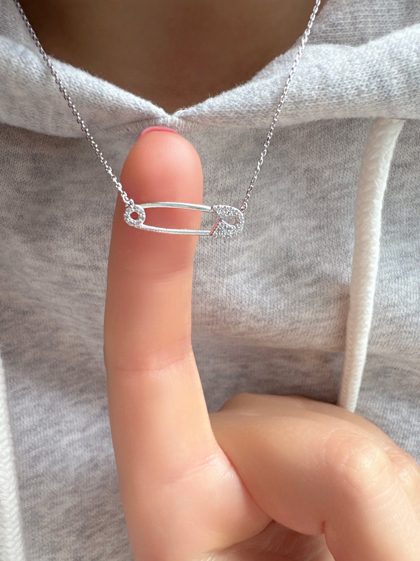 Safety Pin Solid 925 Silver Pendant Necklace