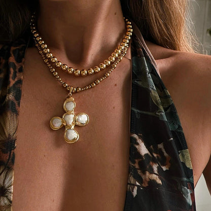 Titanium Steel Goose Soft Stone Cross Zircon Pendant Necklace I