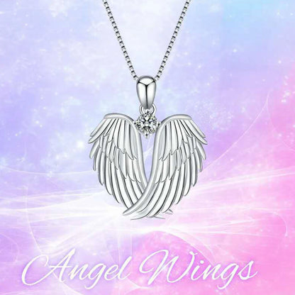 Jewelry on Clearance！Angel Wings Necklace 925 Silver Guardian Angel Wings Pendant Necklace Birthstone Necklace for Women Women Christmas Jewelry Gifts