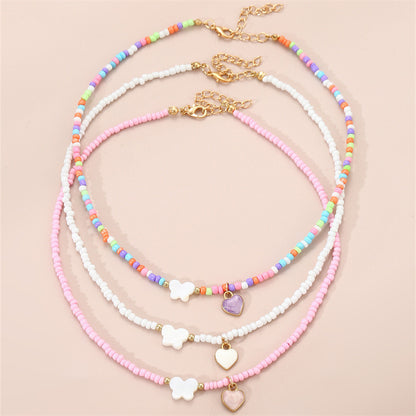 Girls Jewelry Oil Drop Butterfly Pendant Handmade Beaded Necklace Set