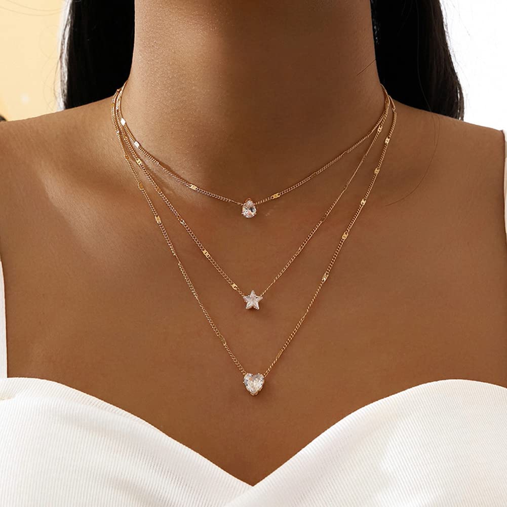 Endearing Three Layer Three Pendant Golden Metal Necklace