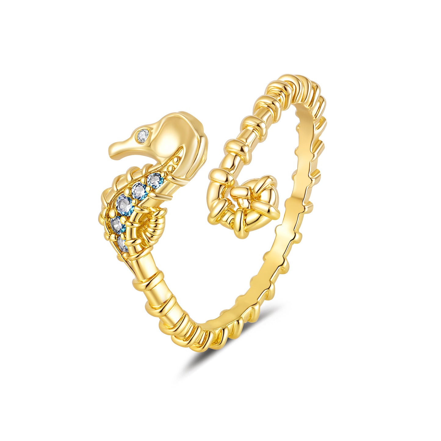 Ocean Seahorse Open Ring Female Inlaid With Green Zirconium