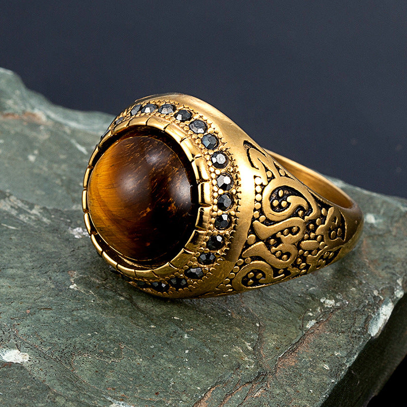 New Tigereye Men's Titanium Steel Ring