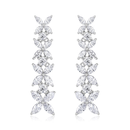 3.86ct Marquise Cut and Round Brilliant Cut Diamond Floral Dangle Earrings in 18K White Gold