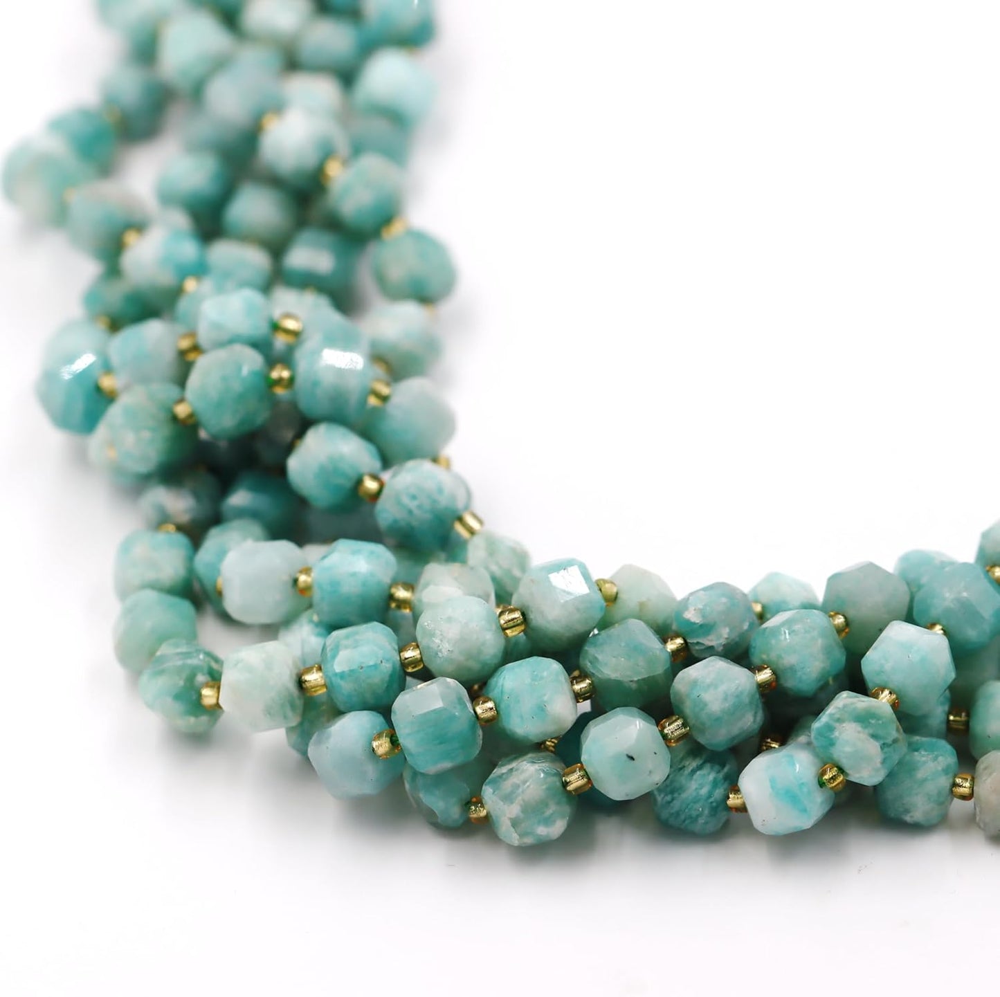 Malahill Wholesale Natural Faceted Stone Beads for Jewelry Making Sold per Bag 5 Strands Inside Cube Russia Amazonite 8mm