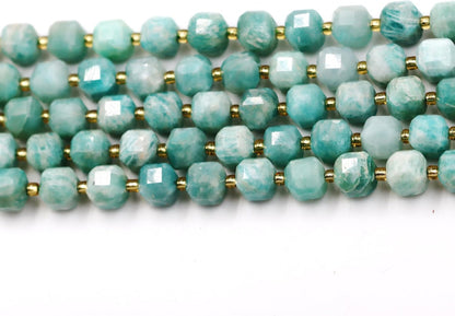 Malahill Wholesale Natural Faceted Stone Beads for Jewelry Making Sold per Bag 5 Strands Inside Cube Russia Amazonite 8mm