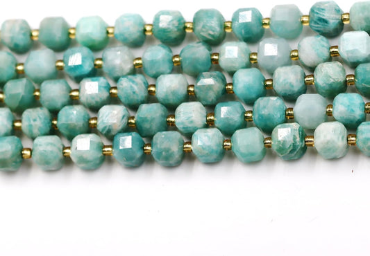 Malahill Wholesale Natural Faceted Stone Beads for Jewelry Making Sold per Bag 5 Strands Inside Cube Russia Amazonite 8mm