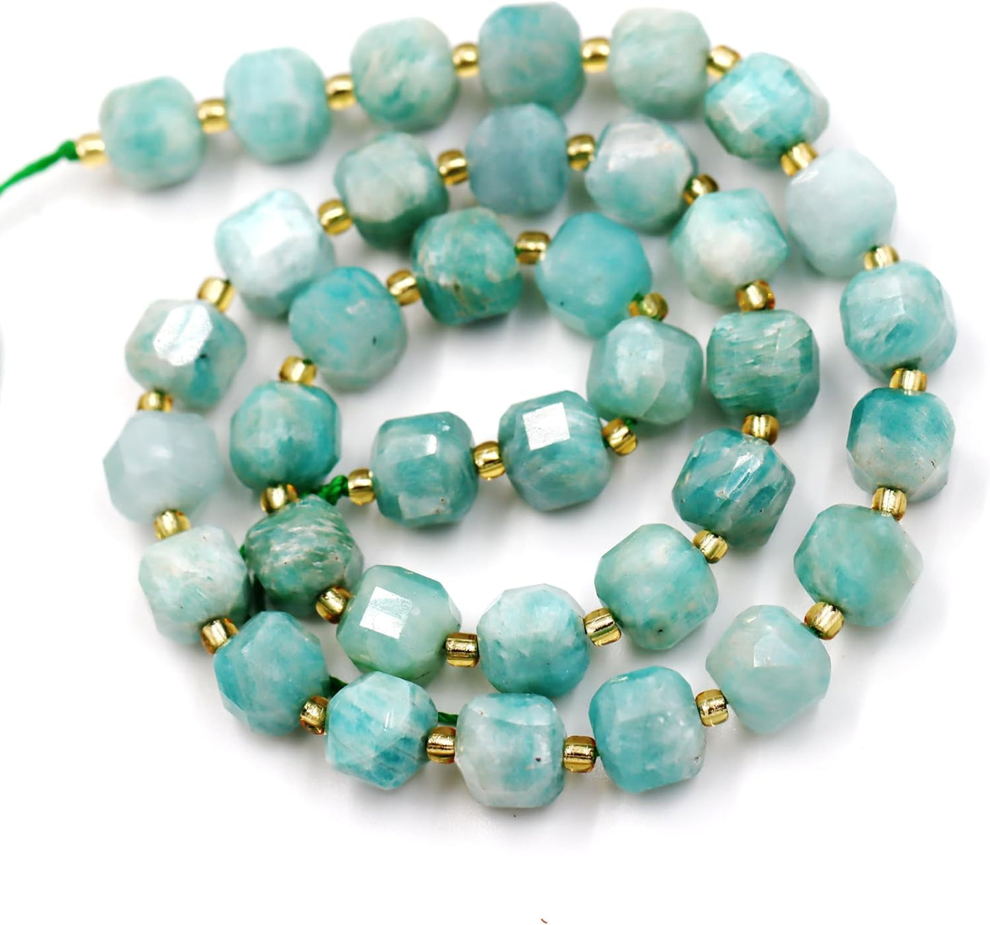 Malahill Wholesale Natural Faceted Stone Beads for Jewelry Making Sold per Bag 5 Strands Inside Cube Russia Amazonite 8mm