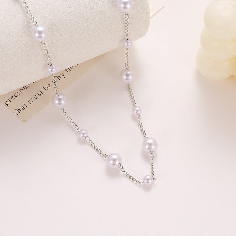 Women's Clavicle Pearl Necklace Pearl Bead Beads Of Varying Sizes