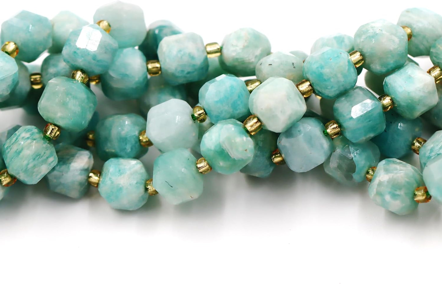 Malahill Wholesale Natural Faceted Stone Beads for Jewelry Making Sold per Bag 5 Strands Inside Cube Russia Amazonite 8mm