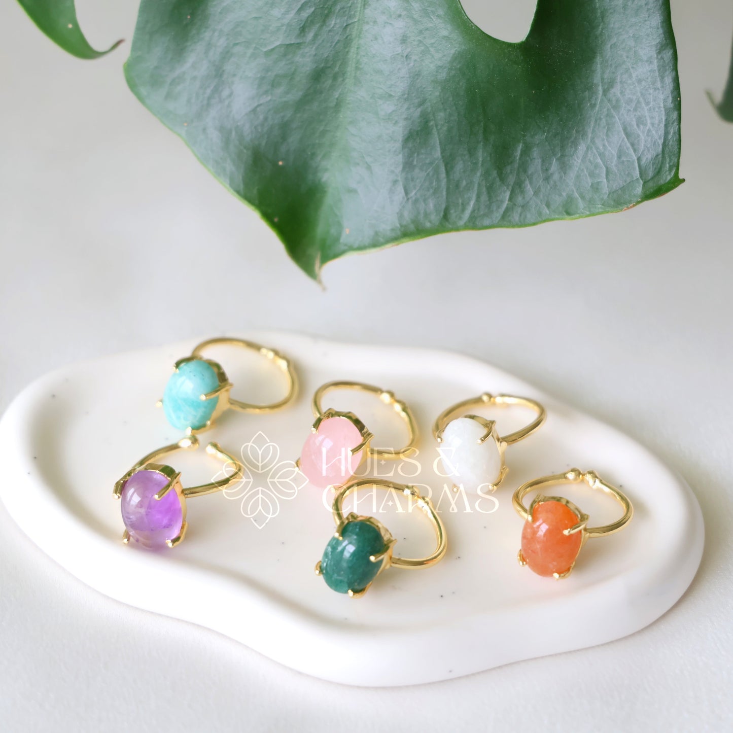 OVAL SHAPE RAW STONE ADJUSTABLE RING (COLOURS AVAILABLE)