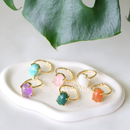 OVAL SHAPE RAW STONE ADJUSTABLE RING (COLOURS AVAILABLE)