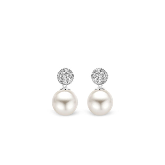Ti Sento Pearl Pave CZ Drop Earrings