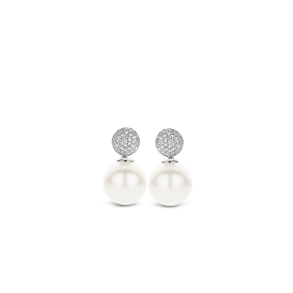 Ti Sento Pearl Pave CZ Drop Earrings
