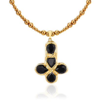 Titanium Steel Goose Soft Stone Cross Zircon Pendant Necklace I