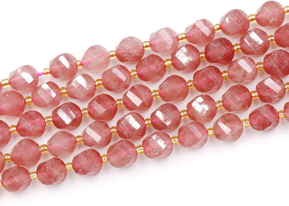 Malahill Wholesale Natural Stone Beads for DIY Jewelry Making Sold per Bag 5 Strands and one roll Cord Inside Faceted S Shape Strawberry Quartz 10mm