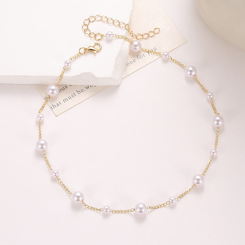 Women's Clavicle Pearl Necklace Pearl Bead Beads Of Varying Sizes
