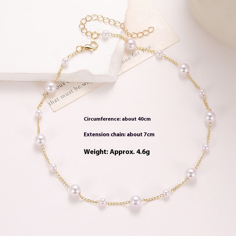 Women's Clavicle Pearl Necklace Pearl Bead Beads Of Varying Sizes