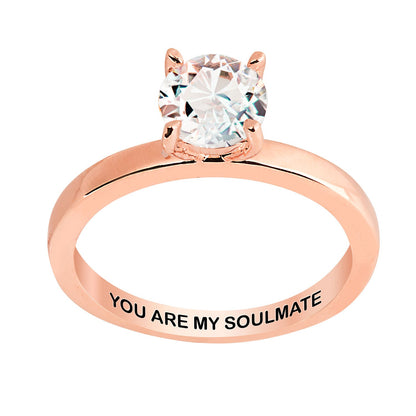 Rose Gold over Sterling White Topaz Solitaire with Enhancer Engraved Engagement Ring Set