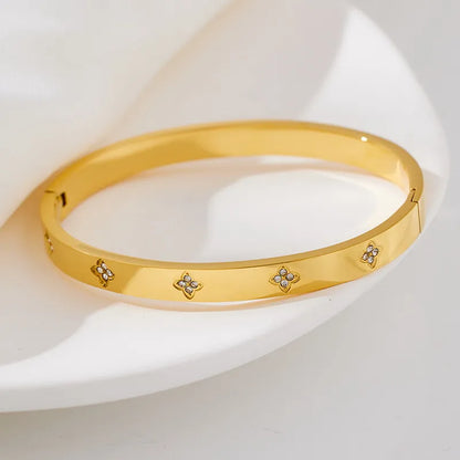 Waterproof Luxury Colorful Cubic Zirconia Bangles Stainless Steel Open Bracelet Bangle 18K Plated Fashion Jewelry Women