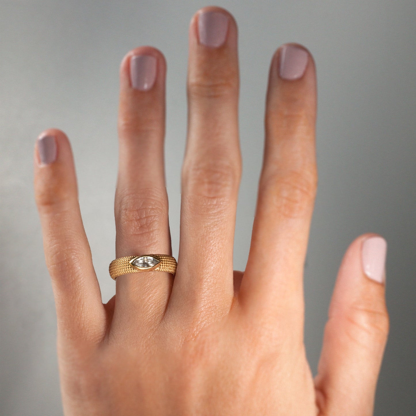 14K Textured Gold w/Center Marquis White Diamond