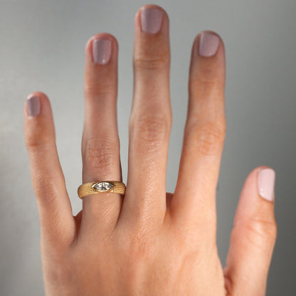 14K Textured Gold w/Center Marquis White Diamond