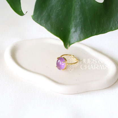 OVAL SHAPE RAW STONE ADJUSTABLE RING (COLOURS AVAILABLE)